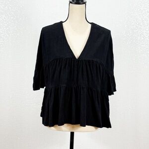 ASOS DESIGN Black Tiered Peplum Blouse | Size US 10 (UK 14, EU 42)